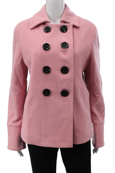 Tahari Women Pea Coat Pink Wool Button Collared Size 12