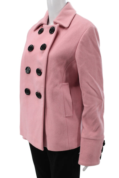 Tahari Women Pea Coat Pink Wool Button Collared Size 12