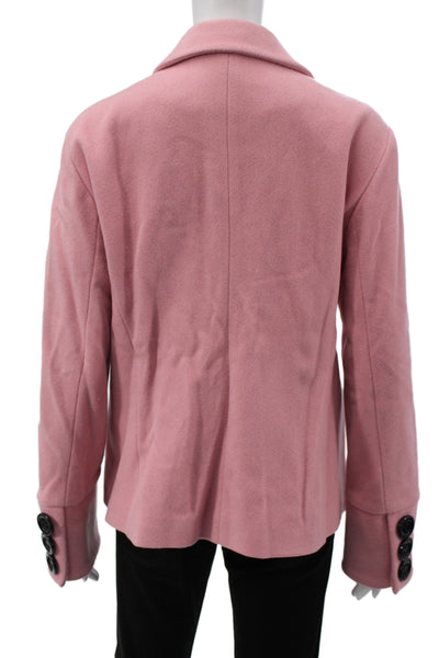 Tahari Women Pea Coat Pink Wool Button Collared Size 12