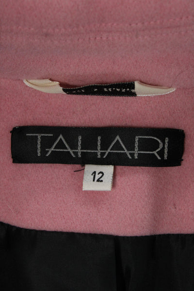 Tahari Women Pea Coat Pink Wool Button Collared Size 12