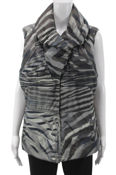 Elie Tahari Women Puffer Quilted Jacket Zebra Print Dark Gray Wool Size M