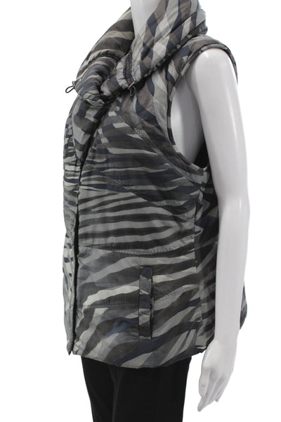 Elie Tahari Women Puffer Quilted Jacket Zebra Print Dark Gray Wool Size M
