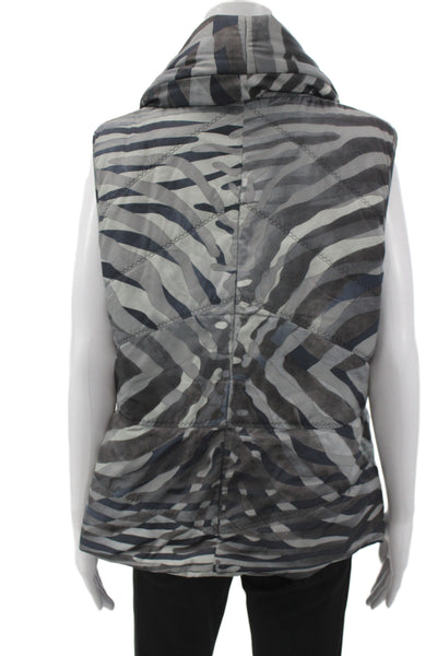 Elie Tahari Women Puffer Quilted Jacket Zebra Print Dark Gray Wool Size M