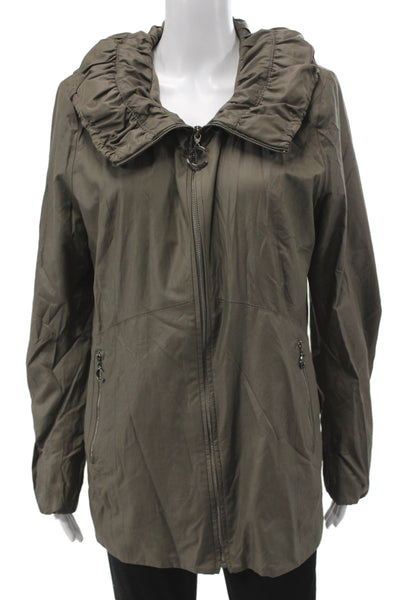Creenstone Women Raincoat Windbreaker Green Zip High Neck Size 42
