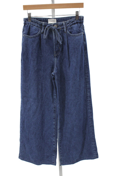 Frame Womens Paperbag Wide-Leg Jeans Dark Blue Mid-Rise Lyocell Size 25