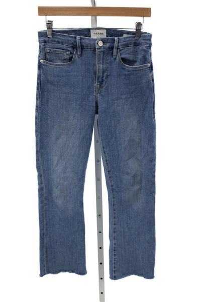 Frame Women Cropped Straight Jeans Blue Mid Rise Button Size 26
