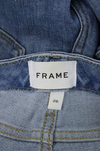 Frame Women Cropped Straight Jeans Blue Mid Rise Button Size 26