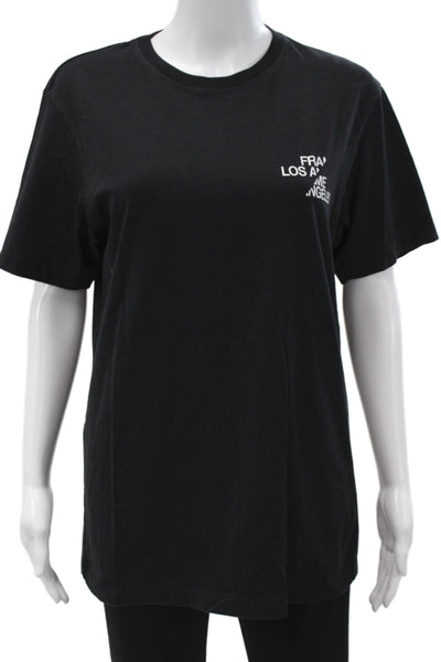 Frame Women Basic T-Shirt Black 100% Cotton Short Sleeve Crew Neck Size S
