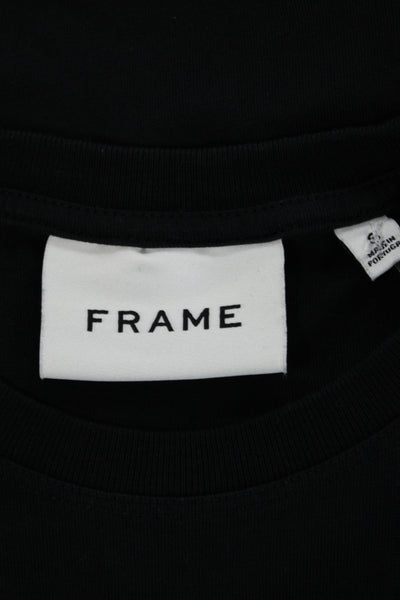 Frame Women Basic T-Shirt Black 100% Cotton Short Sleeve Crew Neck Size S
