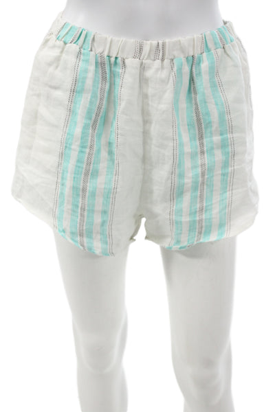 Vitamin A Unisex Striped Linen Beach Shorts White Size S
