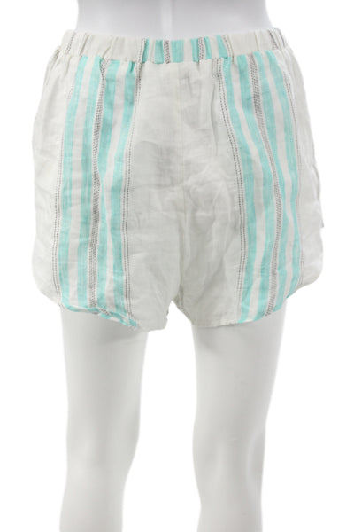 Vitamin A Unisex Striped Linen Beach Shorts White Size S
