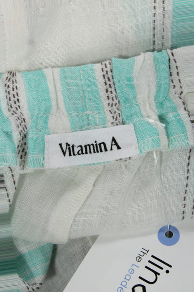 Vitamin A Unisex Striped Linen Beach Shorts White Size S