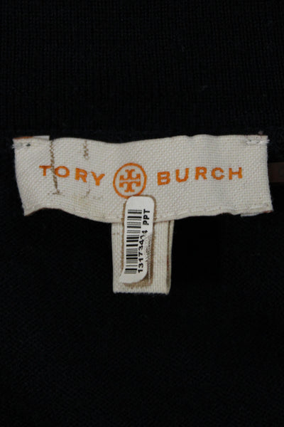 Tory Burch Unisex Merino Wool V-Neck Button Cardigan Dark Blue Size XS