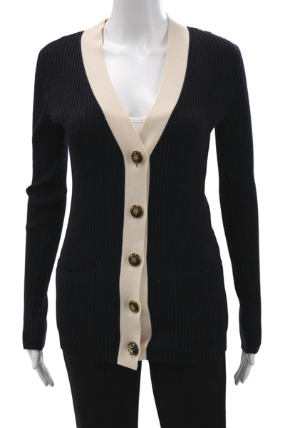 Tory Burch Womens Black V-Neck Button Wool Acrylic Cardigan Long Sleeve Size XS