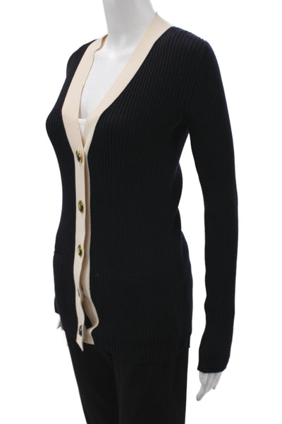Tory Burch Womens Black V-Neck Button Wool Acrylic Cardigan Long Sleeve Size XS