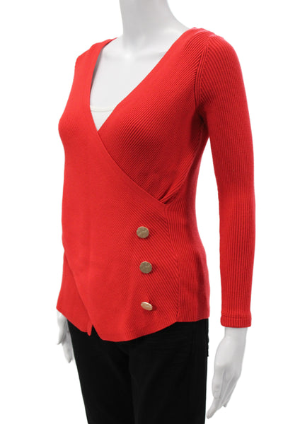 Milly Womens Cardigan V-Neck Long Sleeve Red Button Size 0P
