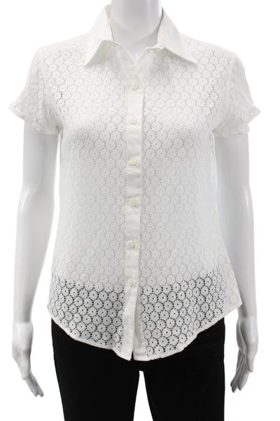 Jill McGowan Womens White Cotton Collared Button Up Blouse Short Sleeve Size XS