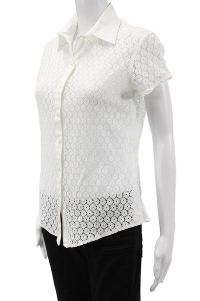 Jill McGowan Womens White Cotton Collared Button Up Blouse Short Sleeve Size XS