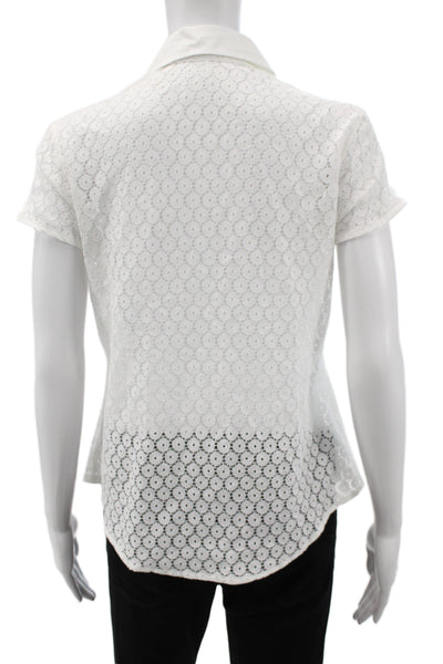 Jill McGowan Womens White Cotton Collared Button Up Blouse Short Sleeve Size XS