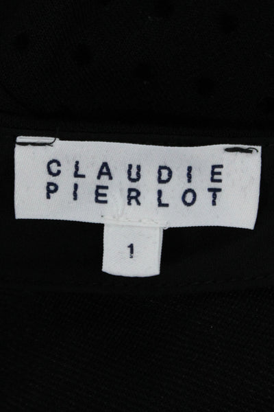Claudie Pierlot Womens A-Line Dress Black Polka Dot Short-Sleeve Knee Size 1