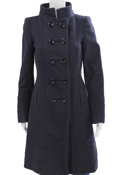 Zara Woman Womens Military Jacket Dark Blue High Neck Long Sleeve Size M