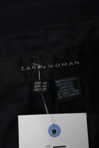 Zara Woman Womens Military Jacket Dark Blue High Neck Long Sleeve Size M