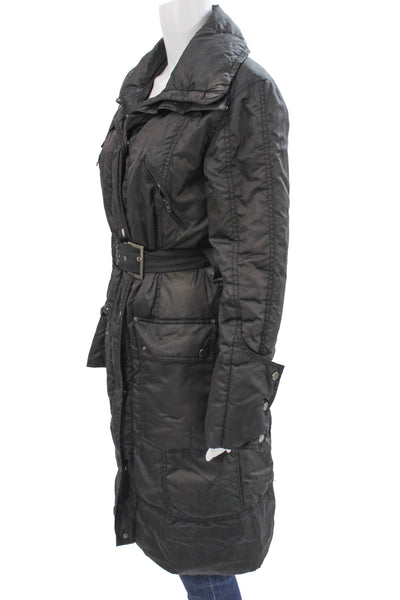 Zara Woman Womens Quilted Puffer Jacket Black Buckle Long Sleeve Size S