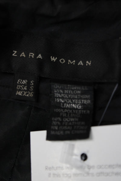 Zara Woman Womens Quilted Puffer Jacket Black Buckle Long Sleeve Size S