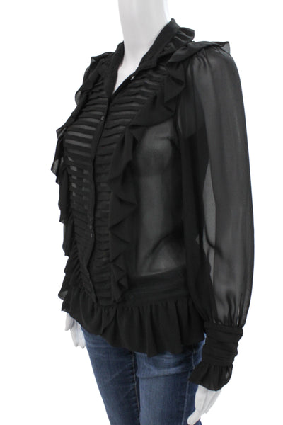 Zara Basic Women Collared Striped Chiffon Button Up Blouse Black Size XS