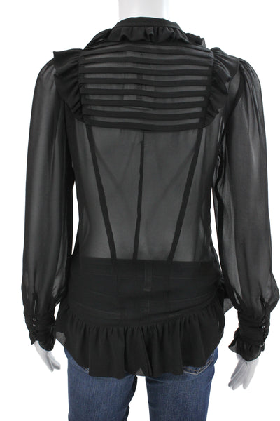 Zara Basic Women Collared Striped Chiffon Button Up Blouse Black Size XS