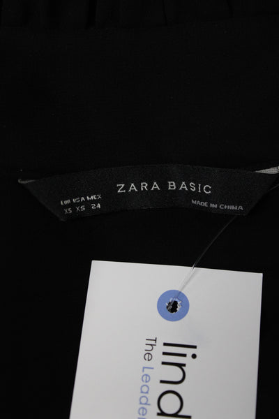 Zara Basic Women Collared Striped Chiffon Button Up Blouse Black Size XS