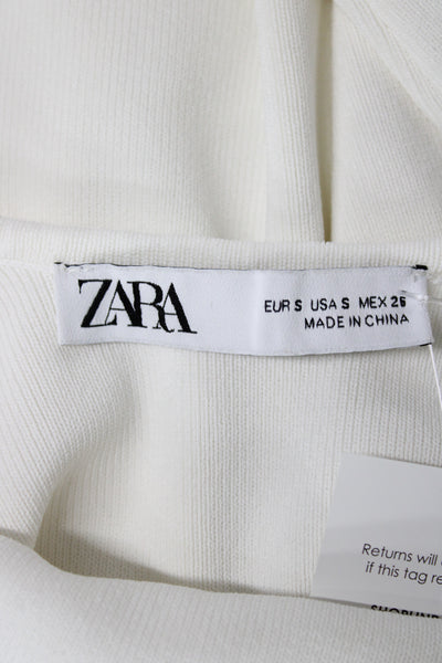 Zara Women Bodycon Sweater Dress White Mock Neck Long Sleeve Size S