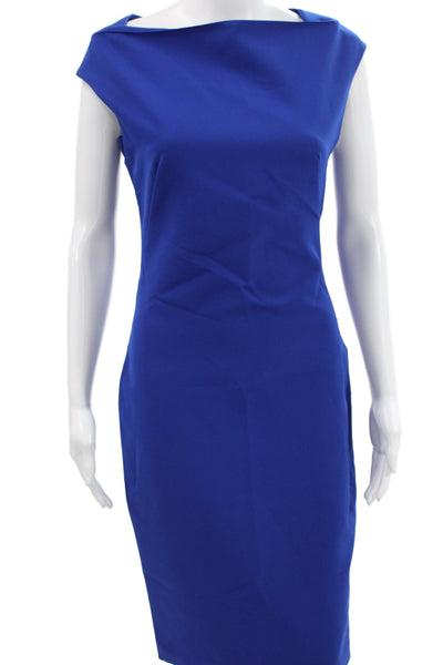 Zara Woman Women Sheath Dress Blue Polyester Sleeveless Knee Length Size S