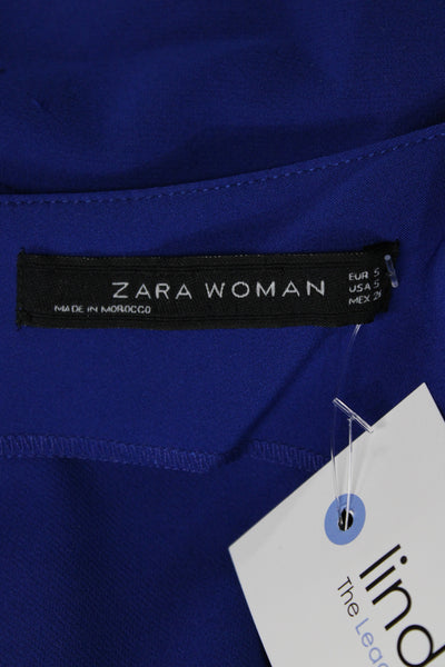 Zara Woman Women Sheath Dress Blue Polyester Sleeveless Knee Length Size S
