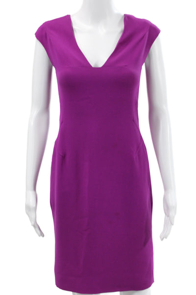 Rachel Roy Womens Sheath Dress Purple V-Neck Short Sleeve Zip Size 2