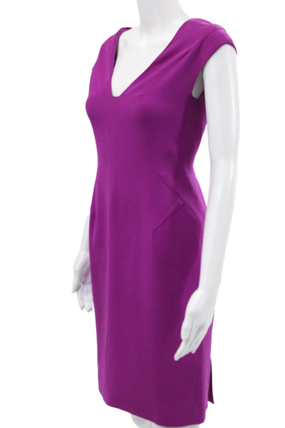 Rachel Roy Womens Sheath Dress Purple V-Neck Short Sleeve Zip Size 2