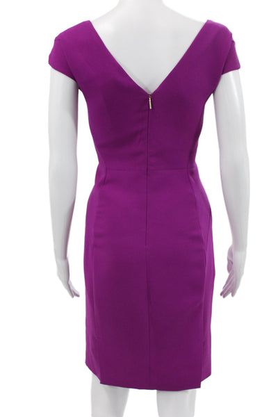 Rachel Roy Womens Sheath Dress Purple V-Neck Short Sleeve Zip Size 2
