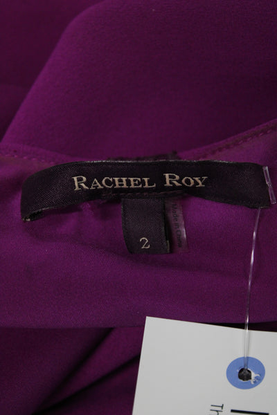 Rachel Roy Womens Sheath Dress Purple V-Neck Short Sleeve Zip Size 2
