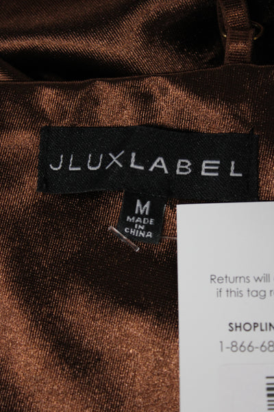JLUXLABEL Womens Bodycon Slip Midi Satin Brown Zip Sleeveless Dress Size M