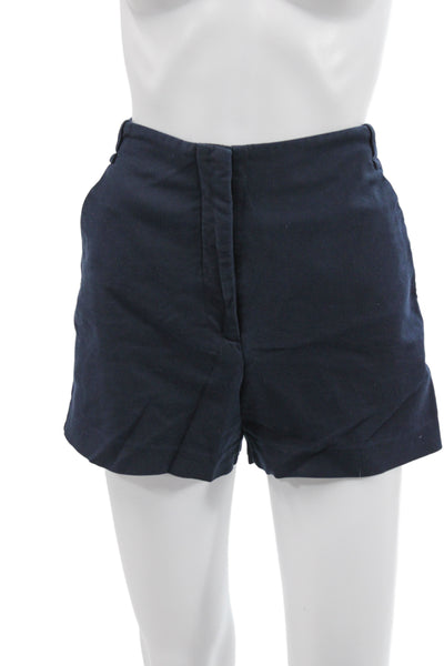 Zara Basic Unisex Dark Blue Chino Shorts Cotton Button Solid Classic Size S