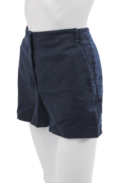 Zara Basic Unisex Dark Blue Chino Shorts Cotton Button Solid Classic Size S