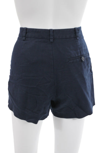 Zara Basic Unisex Dark Blue Chino Shorts Cotton Button Solid Classic Size S