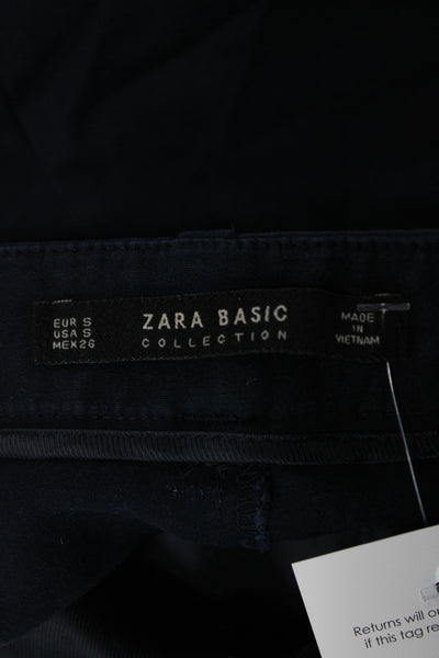 Zara Basic Unisex Dark Blue Chino Shorts Cotton Button Solid Classic Size S