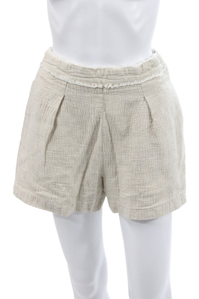 Zara Unisex Bohemian Linen Cotton Solid Zip Shorts Beige Size S