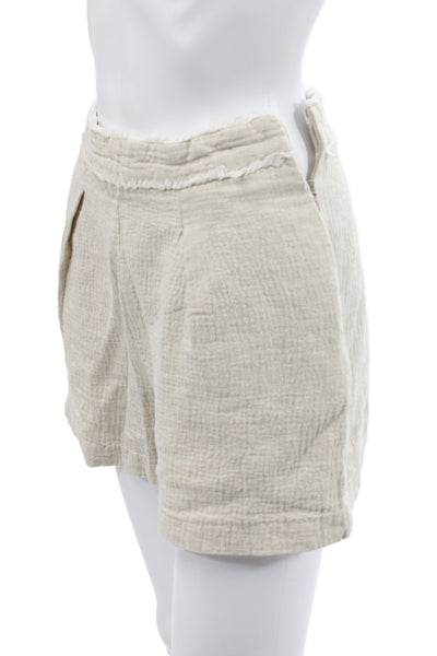 Zara Unisex Bohemian Linen Cotton Solid Zip Shorts Beige Size S