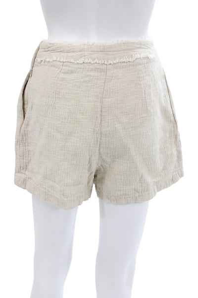 Zara Unisex Bohemian Linen Cotton Solid Zip Shorts Beige Size S