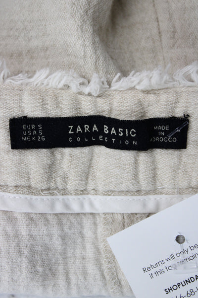 Zara Unisex Bohemian Linen Cotton Solid Zip Shorts Beige Size S