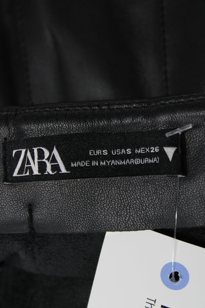 Zara Women Mini Pleated Skirt Black 100% Polyester Size S