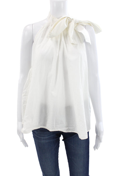 Apiece Apart Women Sleeveless High Neck Cotton Blouse White Tie Boho Size 8