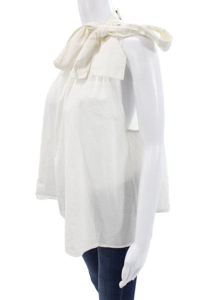 Apiece Apart Women Sleeveless High Neck Cotton Blouse White Tie Boho Size 8
